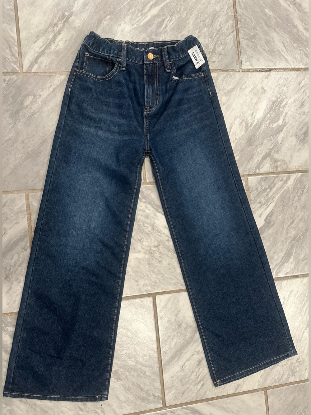 NWT Old Navy Girls 14 High-Rise Baggy Relaxed Wide-Leg Dark Wash Blue Jeans